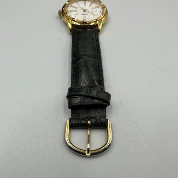 Vintage Guess Watch Women Gold Tone Dark Green Leather Band New Battery 9" - Picture 5 of 13